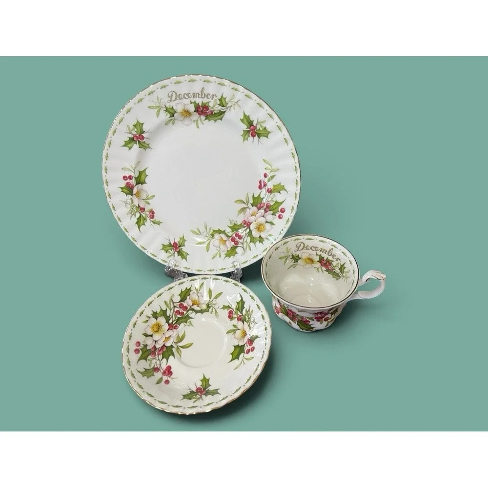 Royal Albert Birthday Breakfast Teacup Saucer Plate December Christmas England